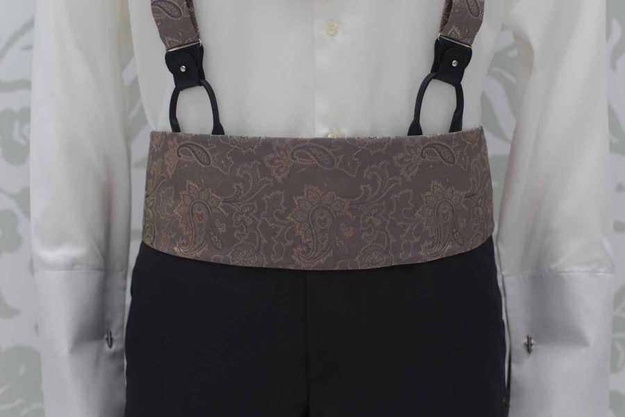 Gold brown suspenders fashion grey wedding suit 100% made in Italy by Cleofe Finati