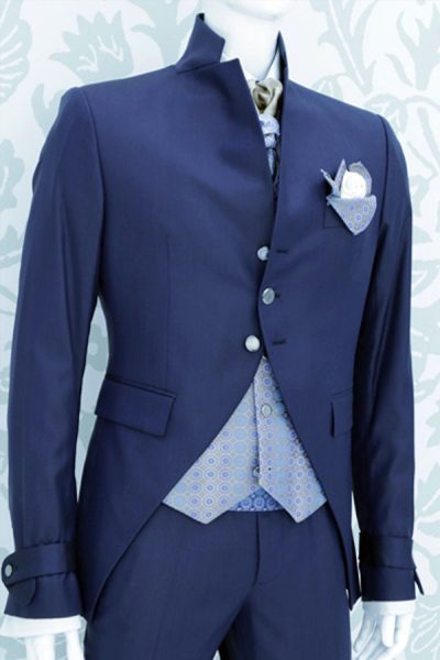 Fashion navy blue wedding suit jacket 100% made in Italy by Cleofe Finati