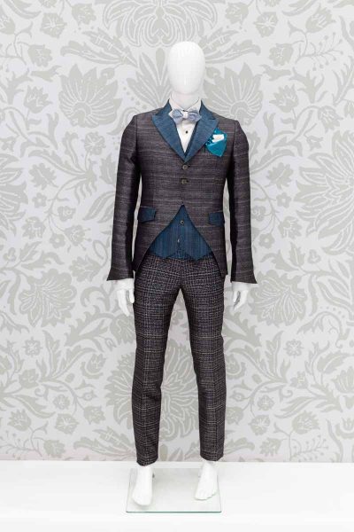 Glamorous men's luxury blue black suit jacket 100% made in Italy by Cleofe Finati