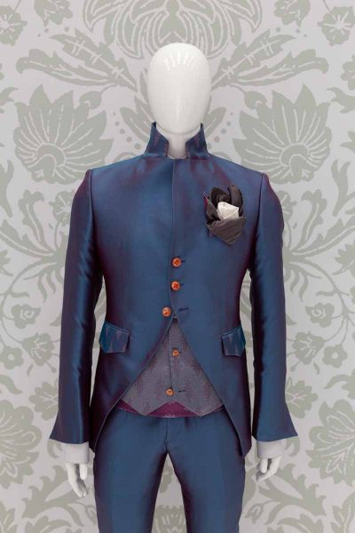 Burgundy blue glamour luxury men's suit jacket 100% made in Italy by Cleofe Finati