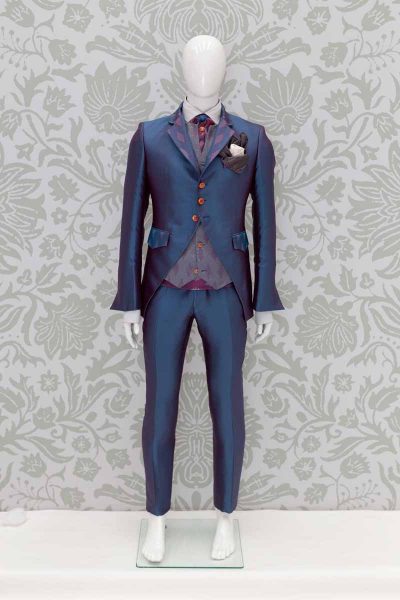 Burgundy blue glamour luxury men's suit jacket 100% made in Italy by Cleofe Finati