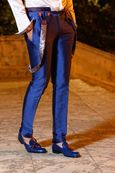 Pantalone abito da uomo glamour blu e nero made in Italy 100% by Cleofe Finati