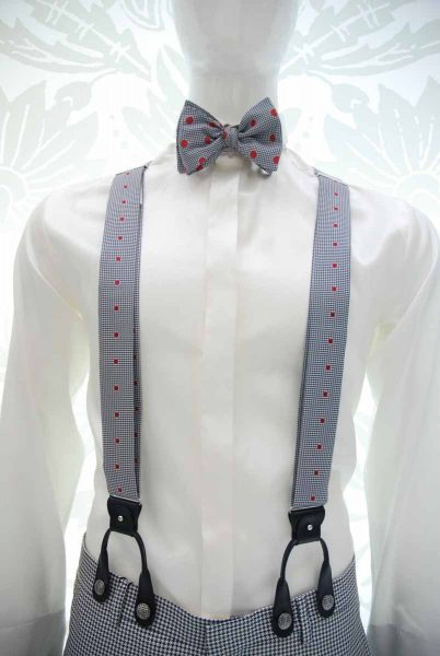 Hound’s tooth bow tie glamour men’s suit black and white 100% made in Italy by Cleofe Finati