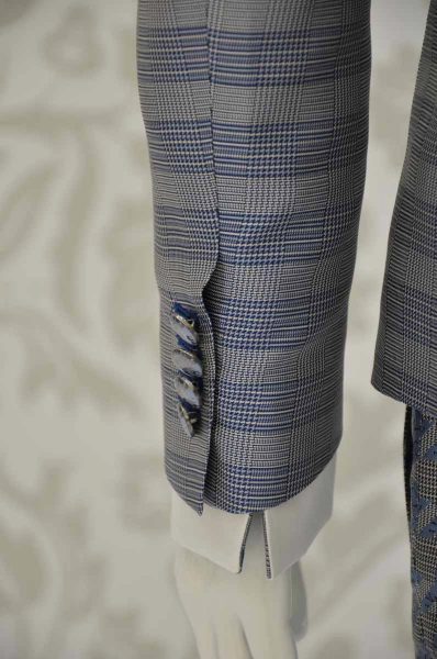 Prince of Wales glamorous men’s suit jacket blue white and black 100% made in Italy by Cleofe Finati