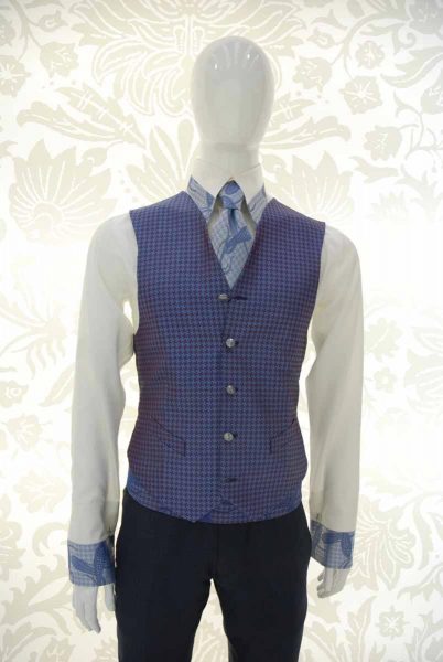 Waistcoat vest glamour men’s suit light blue and midnight blue 100% made in Italy by Cleofe Finati