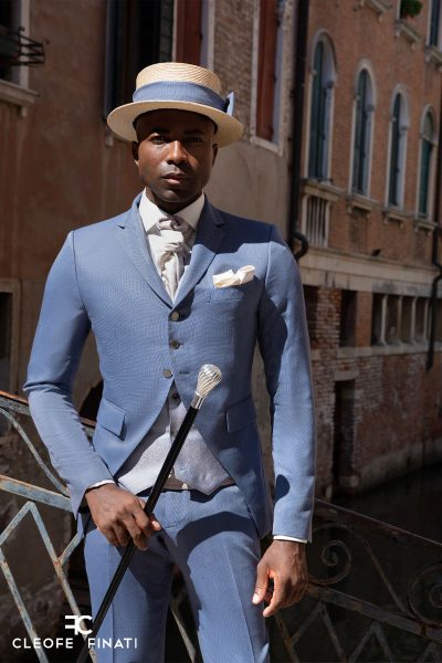 Classic dusty blue wedding suit 100% made in Italy
