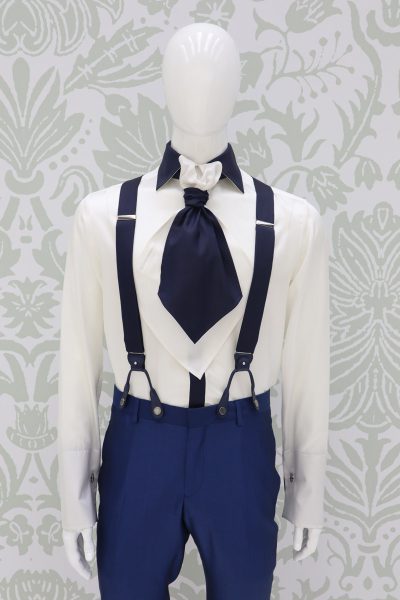 Cerulean blue suspenders classic wedding suit dusty serenity blue 100% made  in Italy