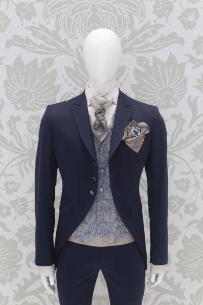 Waistcoat vest dusty blue silver fashion wedding suit navy blue 100% made in Italy by Cleofe Finati