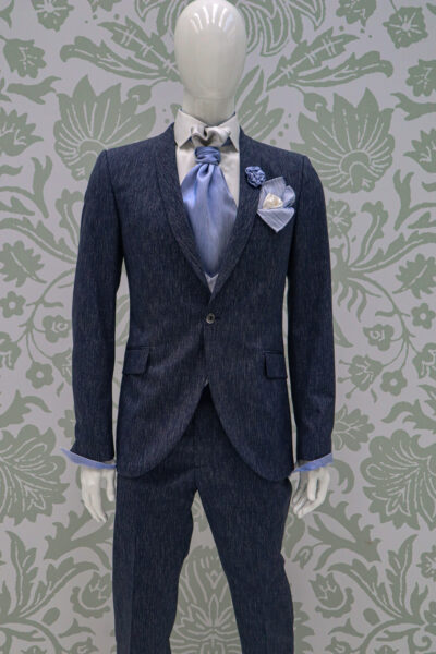 Single-breasted blue tuxedo jacket with shawl collar for classic ceremonies 100% made in Italy by Cleofe Finati