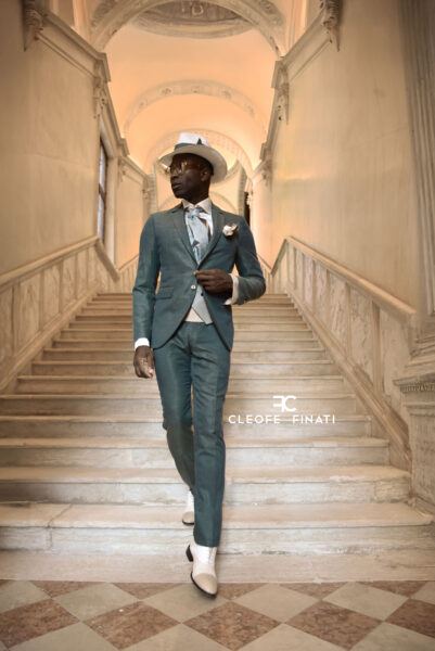 Green fashion wedding suit 100% made in Italy by Cleofe Finati