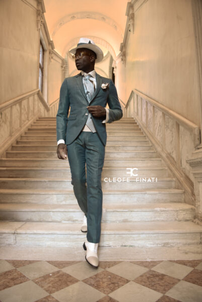 Green fashion wedding suit 100% made in Italy by Cleofe Finati