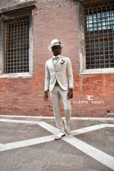 Fashion white green wedding suit made in Italy 100% by Cleofe Finati