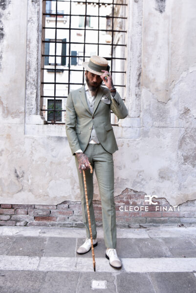 Green fashion wedding suit 100% made in Italy by Cleofe Finati