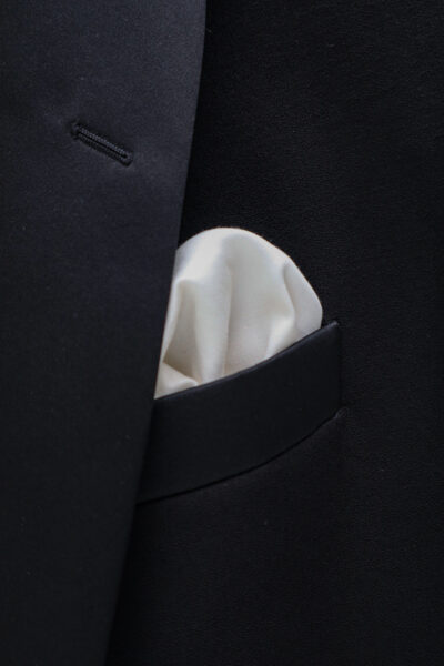 White handkerchief for black tuxedo classic ceremony made in Italy 100% by Cleofe Finati