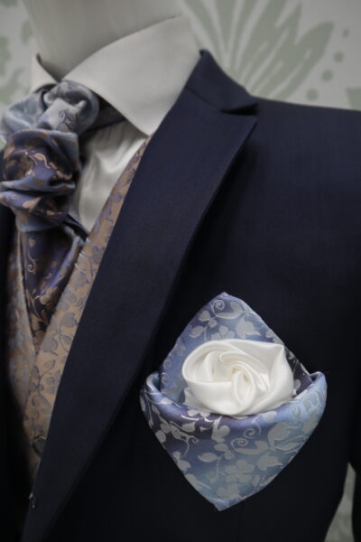 Double handkerchief pocket square blue beige white wedding suit fashion in Italy 100% by Cleofe Finati