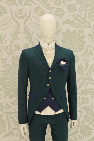 Green fashion groom suit jacket made in Italy 100% by Cleofe Finati